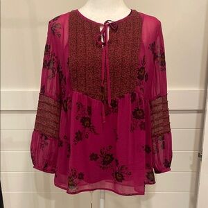 Daniel Rainn Pink Smocked Blouse with 3/4 Sleeves